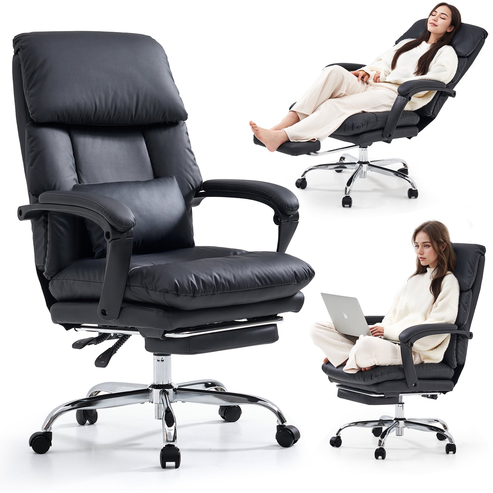 EMIAH C029 Ergonomic Genuine Leather Office Chair with Foot Rest