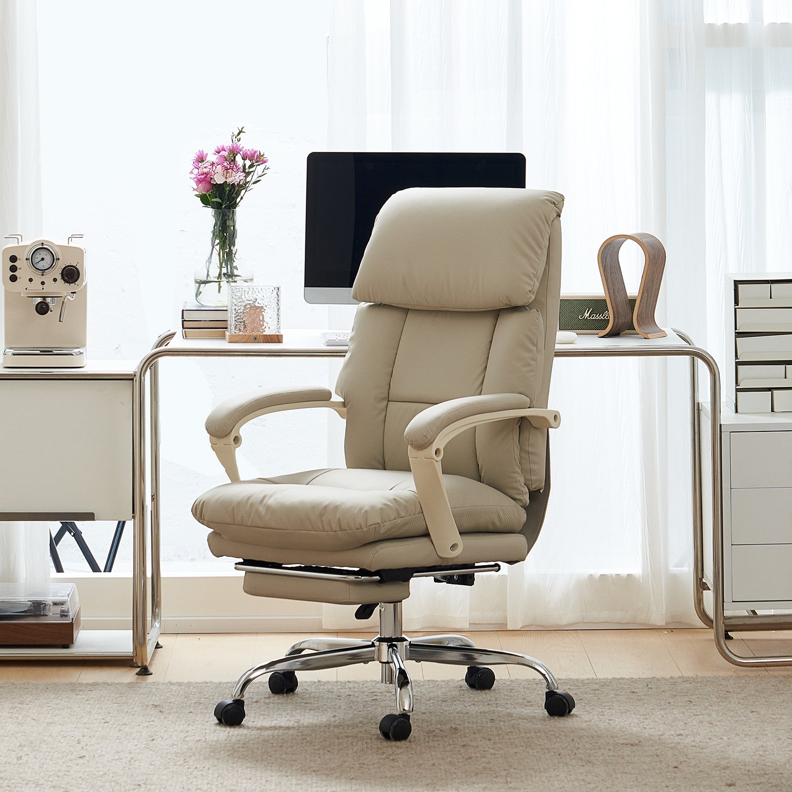 EMIAH C029 Ergonomic Genuine Leather Office Chair with Foot Rest