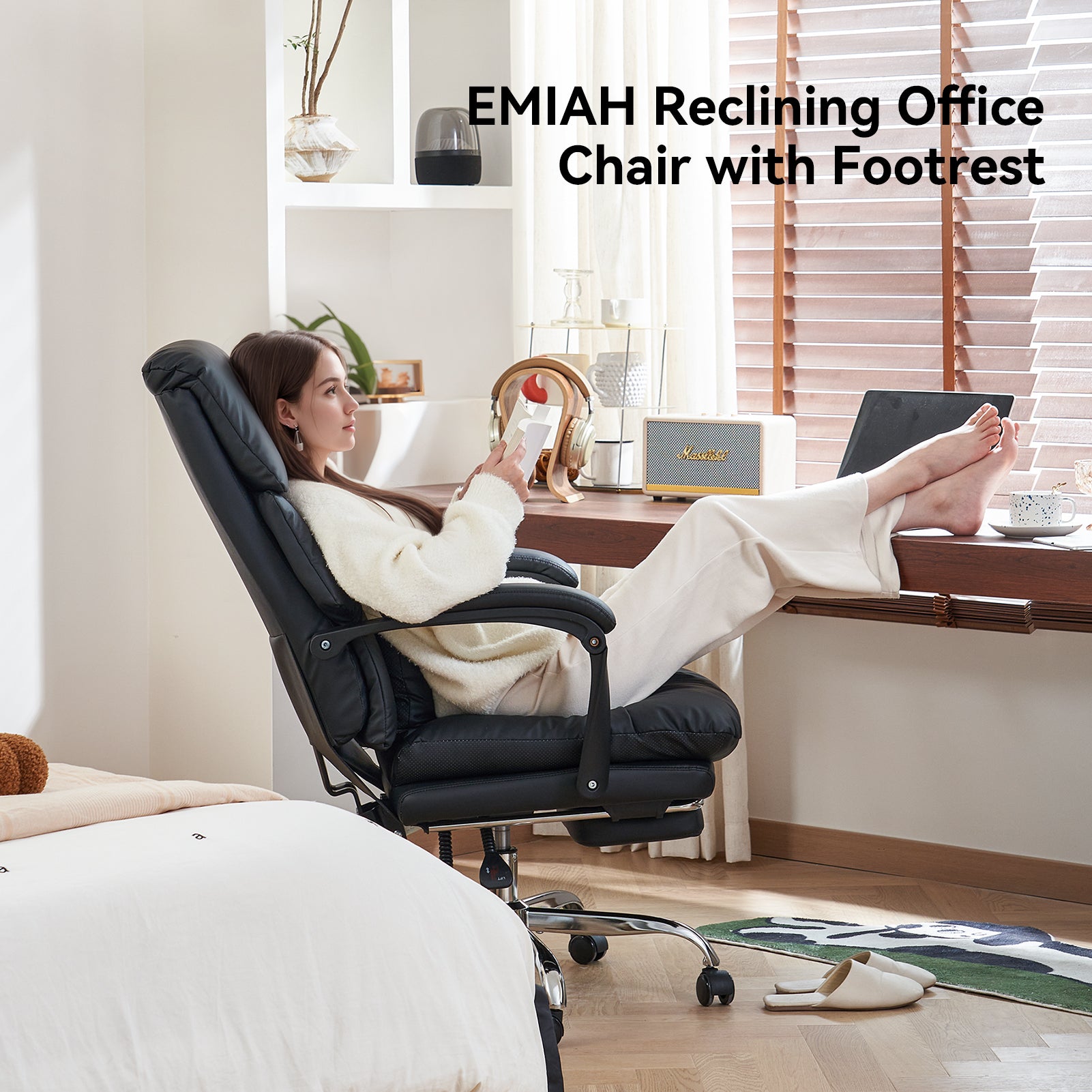 EMIAH C029 Ergonomic Genuine Leather Office Chair with Foot Rest