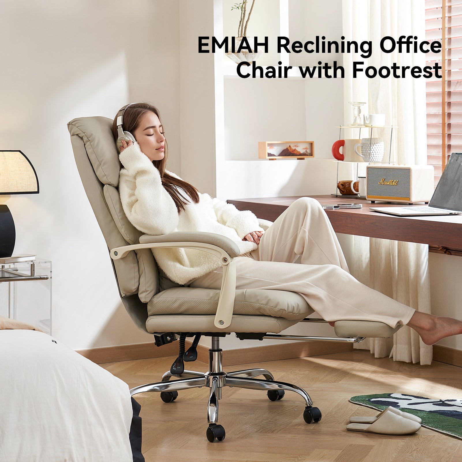 EMIAH C029 Ergonomic Genuine Leather Office Chair with Foot Rest