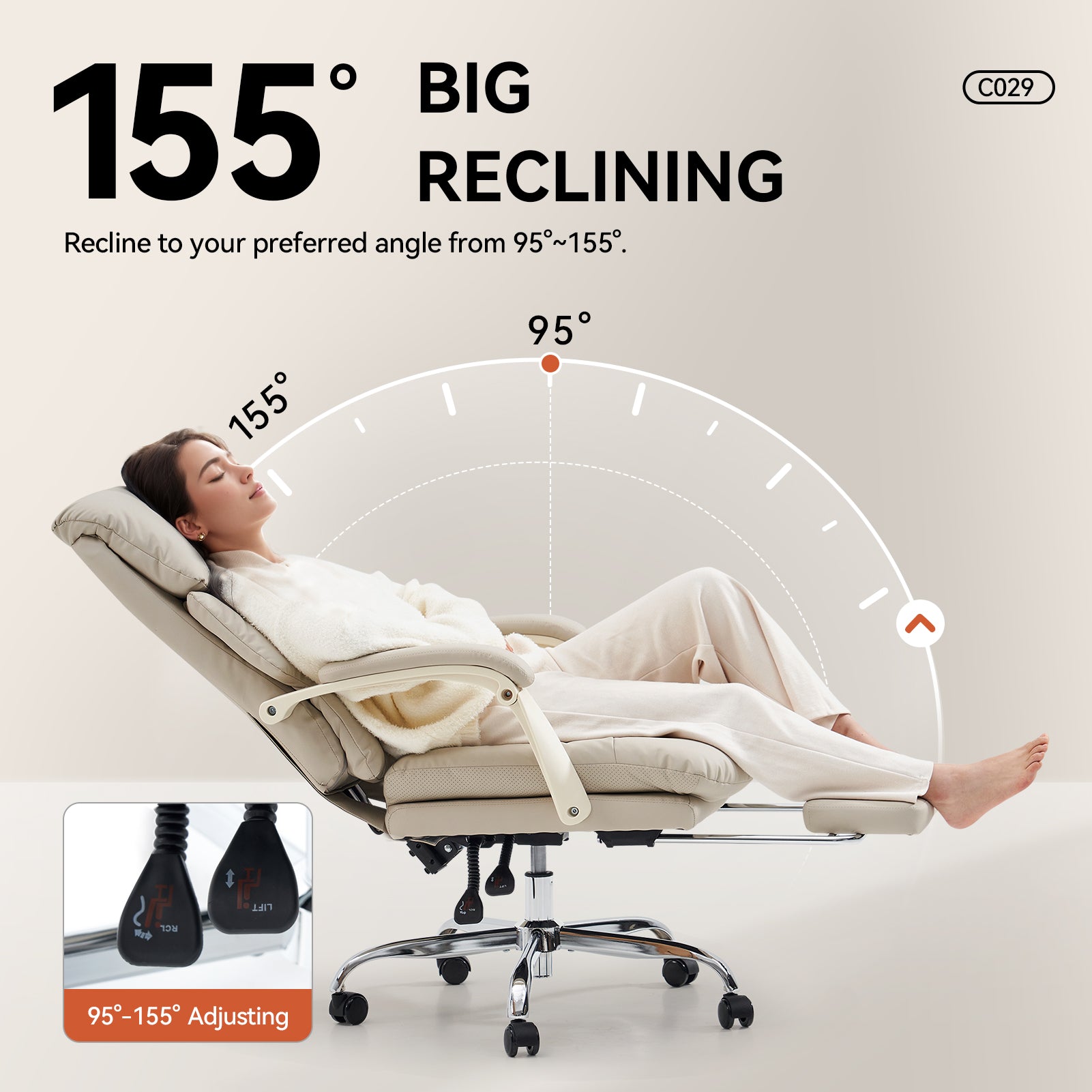 EMIAH C029 Ergonomic Genuine Leather Office Chair with Foot Rest