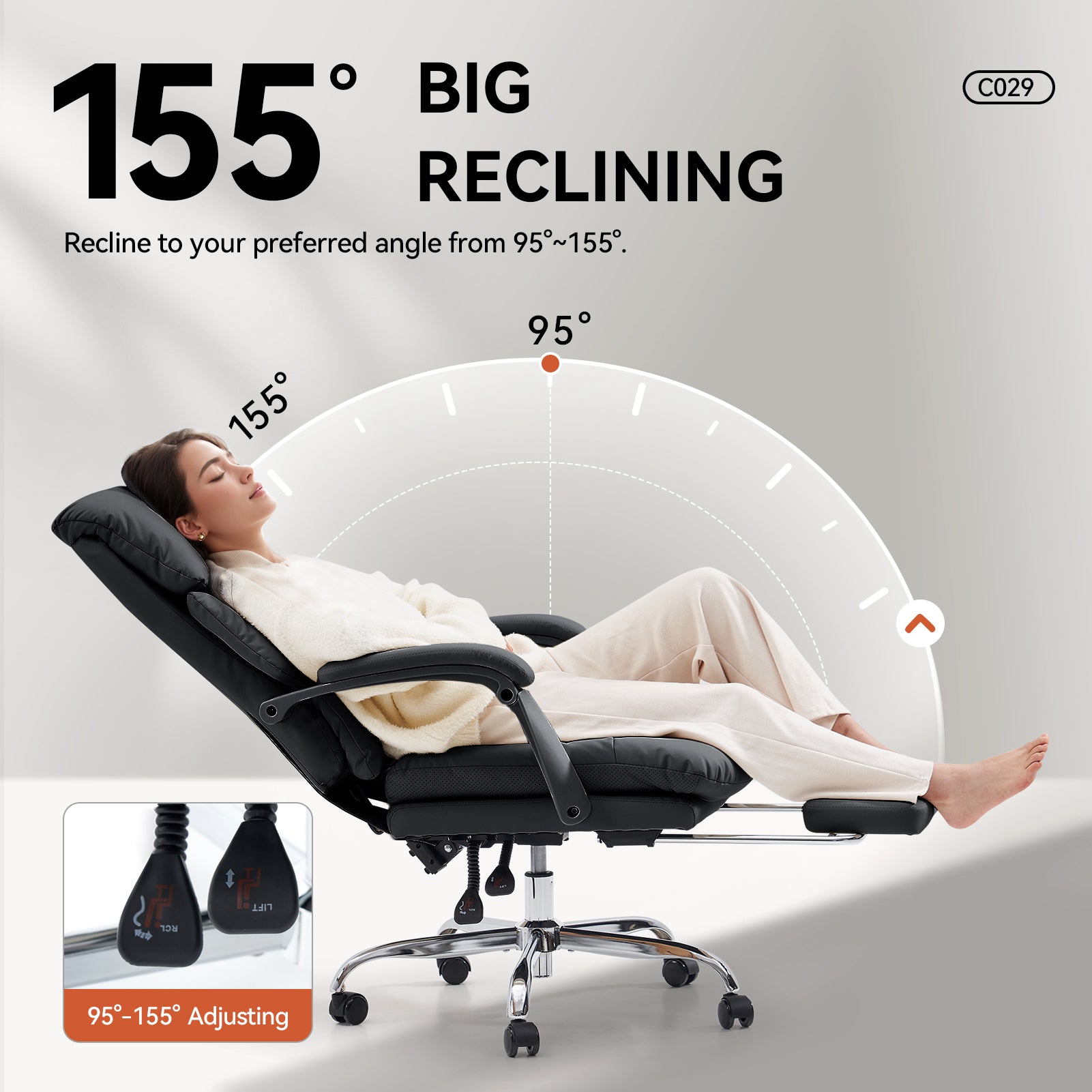 EMIAH C029 Ergonomic Genuine Leather Office Chair with Foot Rest
