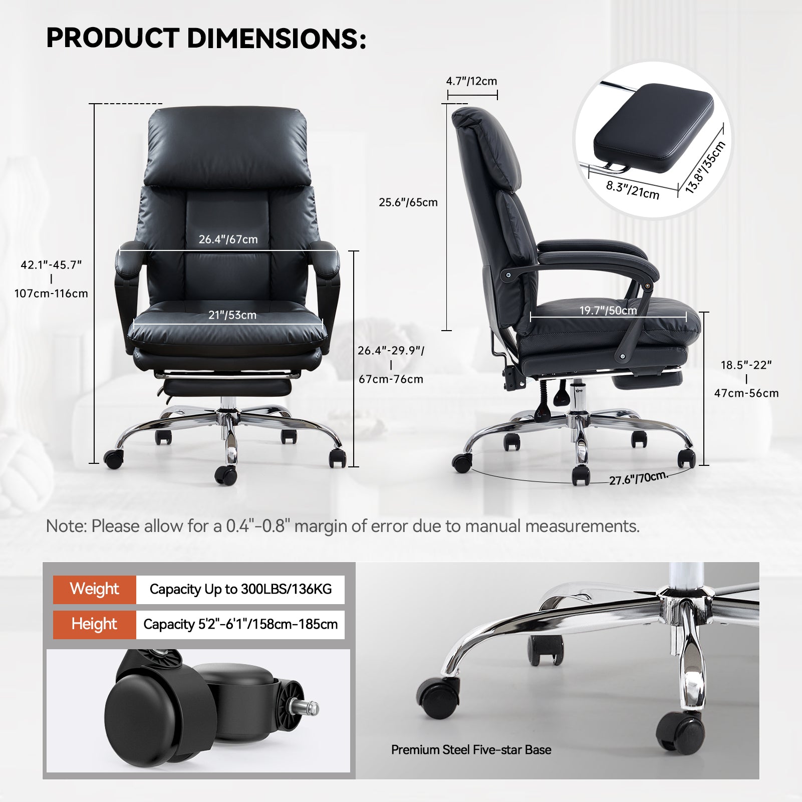 EMIAH C029 Ergonomic Genuine Leather Office Chair with Foot Rest