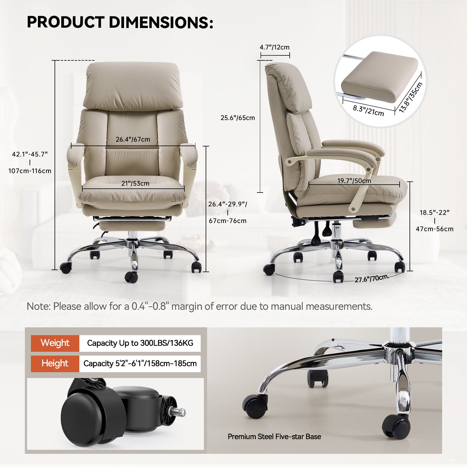 EMIAH C029 Ergonomic Genuine Leather Office Chair with Foot Rest