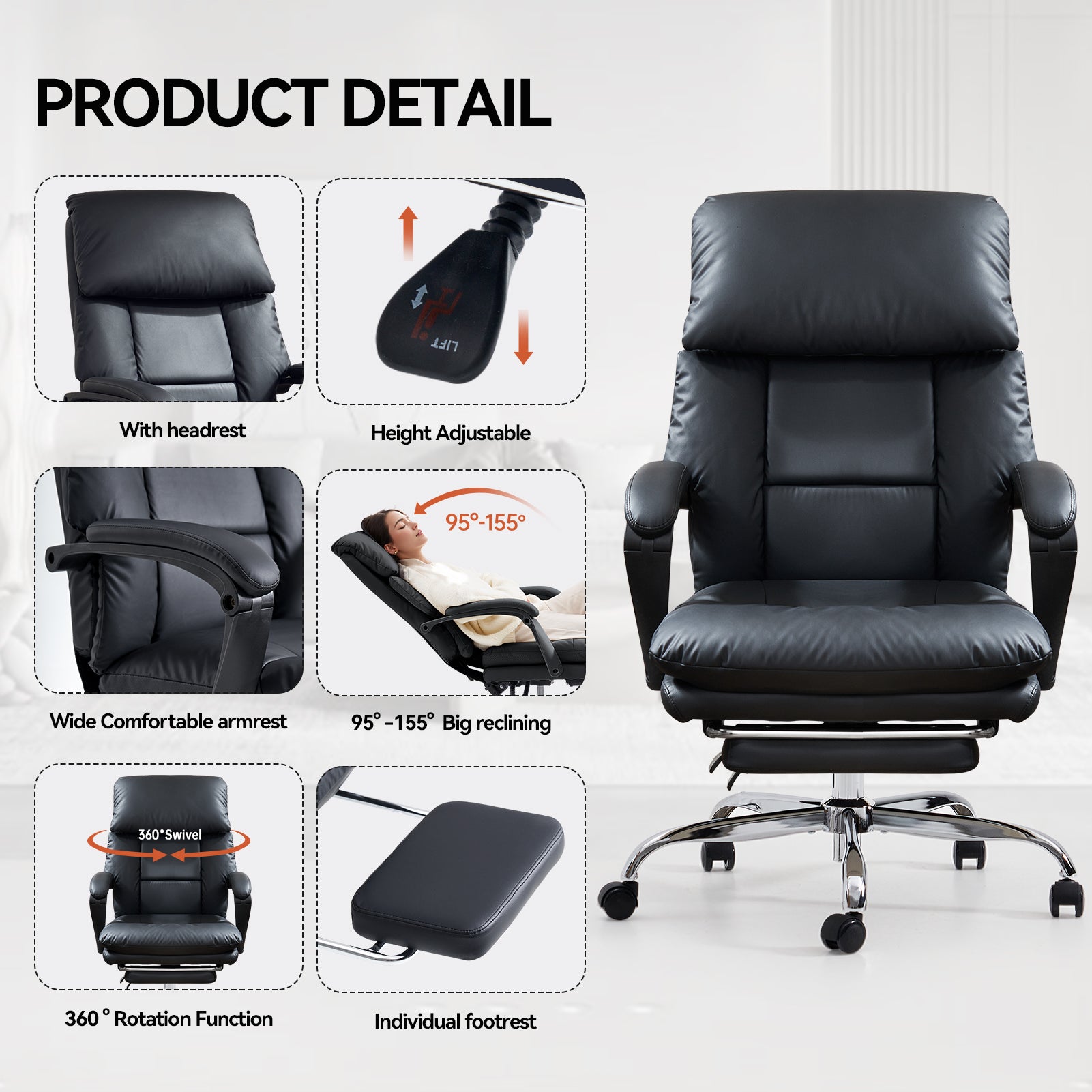 EMIAH C029 Ergonomic Genuine Leather Office Chair with Foot Rest