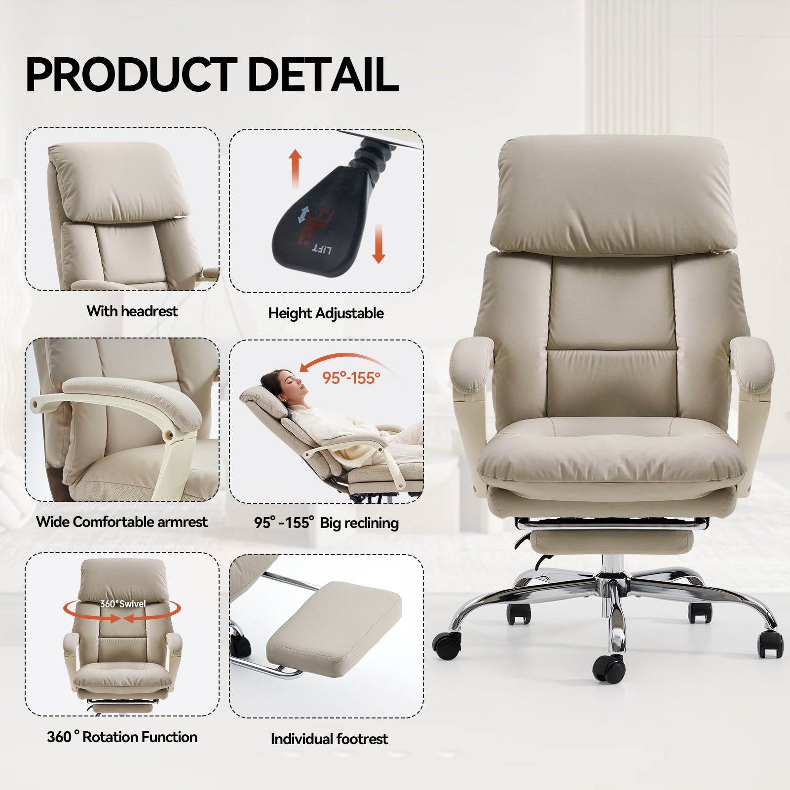 EMIAH C029 Ergonomic Genuine Leather Office Chair with Foot Rest