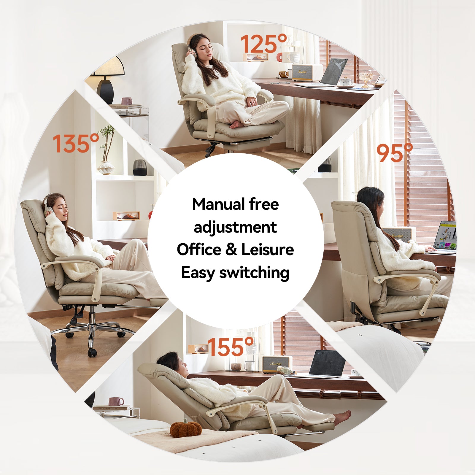 EMIAH C029 Ergonomic Genuine Leather Office Chair with Foot Rest