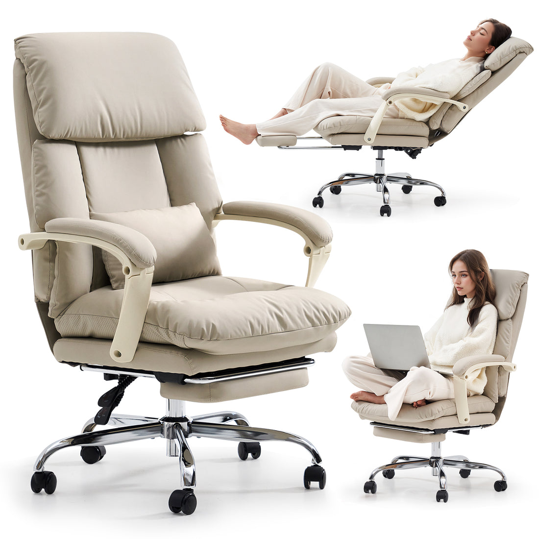 EMIAH C029 Ergonomic Genuine Leather Office Chair with Foot Rest
