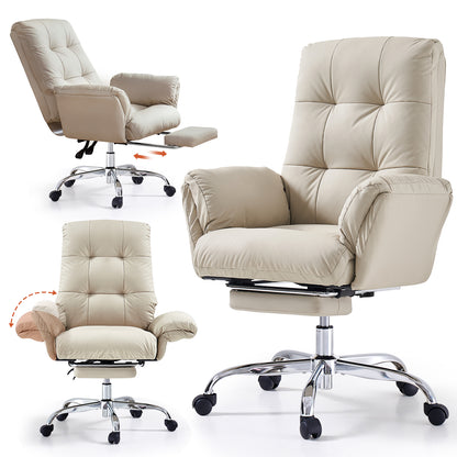 EMIAH C590 Office Chair with Foot Rest Criss Cross and Flip-up Arms Reclining Comfy PU Leather