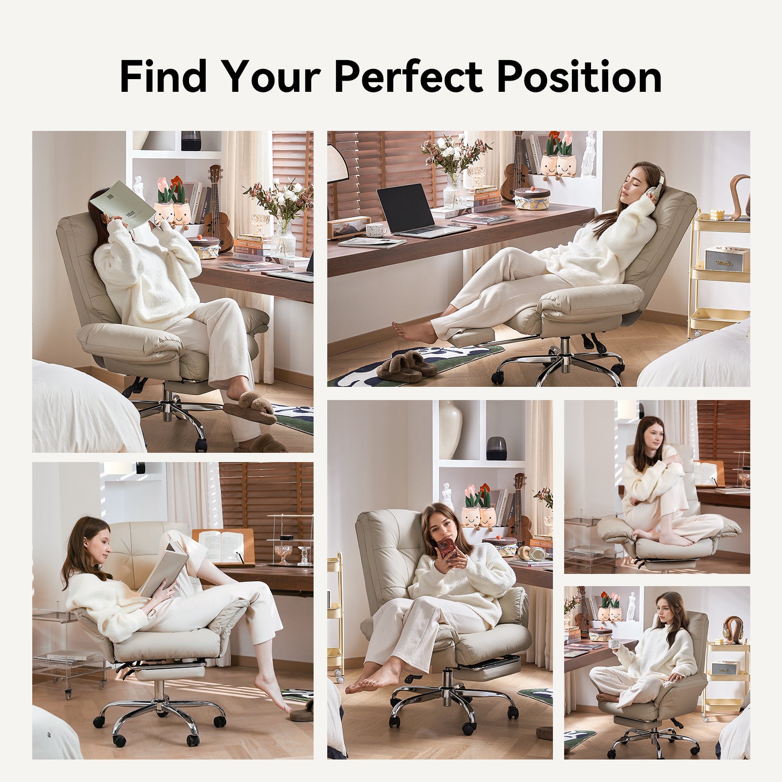 EMIAH C590 Office Chair with Foot Rest Criss Cross and Flip-up Arms Reclining Comfy PU Leather