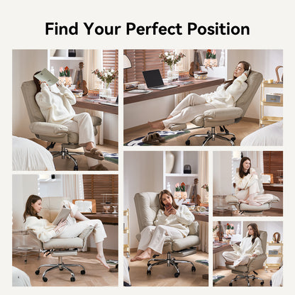 EMIAH C590 Office Chair with Foot Rest Criss Cross and Flip-up Arms Reclining Comfy PU Leather