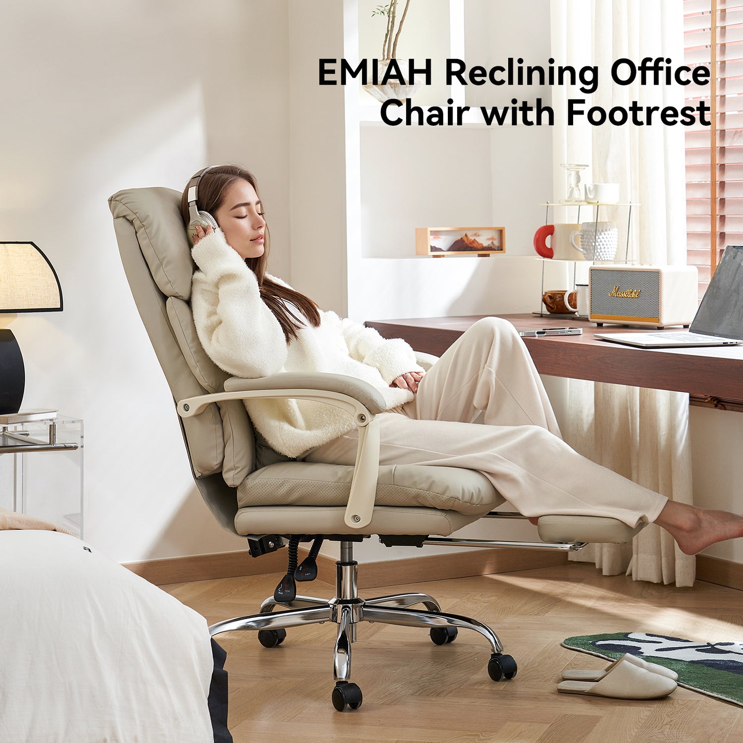 EMIAH C029 Ergonomic Genuine Leather Office Chair with Foot Rest