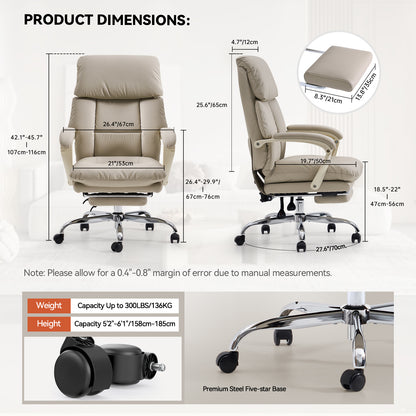 EMIAH C029 Ergonomic Genuine Leather Office Chair with Foot Rest