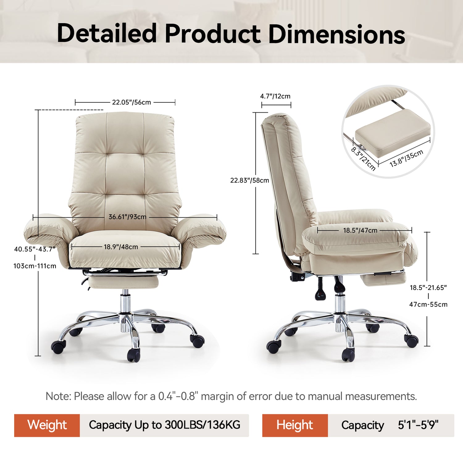 EMIAH C590 Office Chair with Foot Rest Criss Cross and Flip-up Arms Reclining Comfy PU Leather