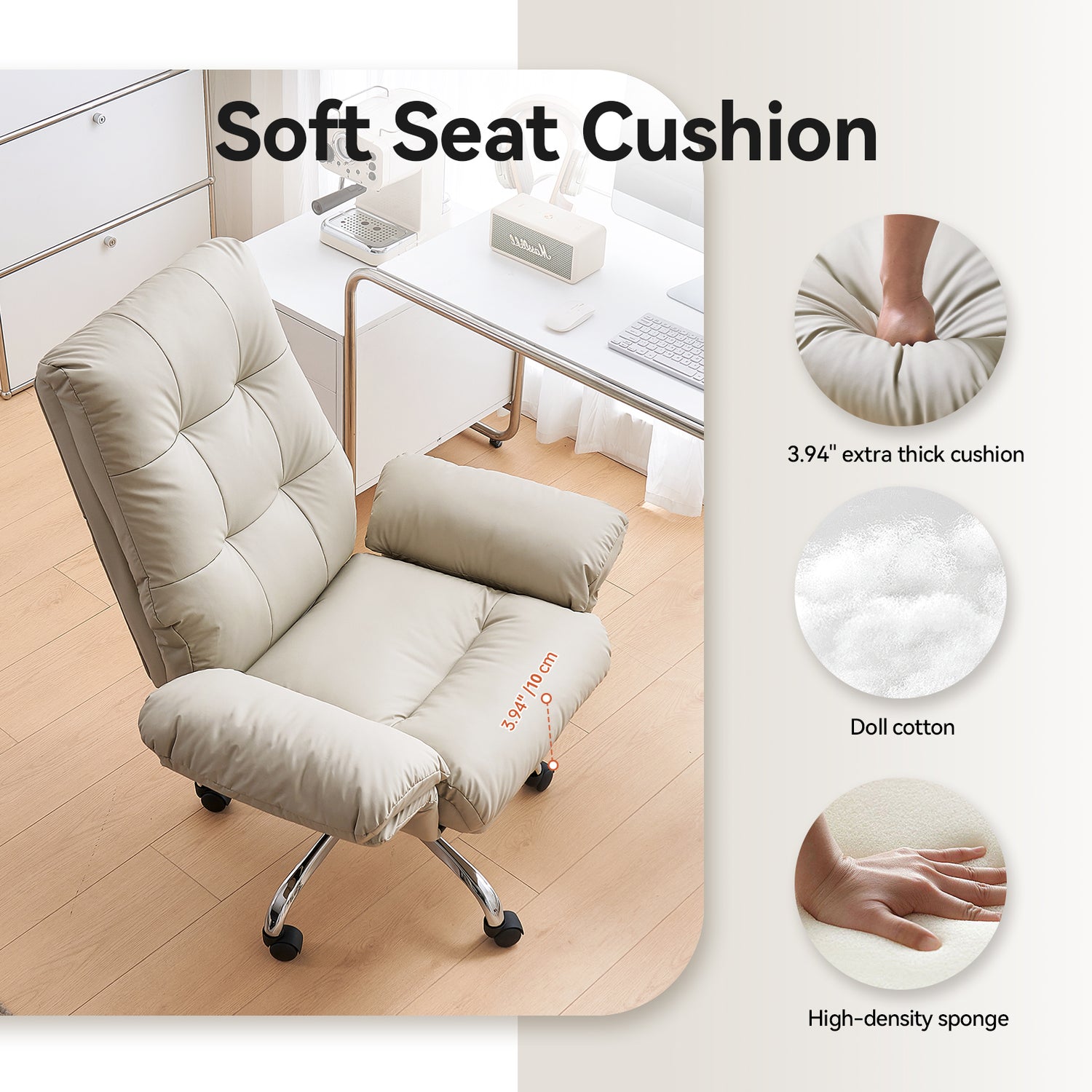 EMIAH C590 Office Chair with Foot Rest Criss Cross and Flip-up Arms Reclining Comfy PU Leather