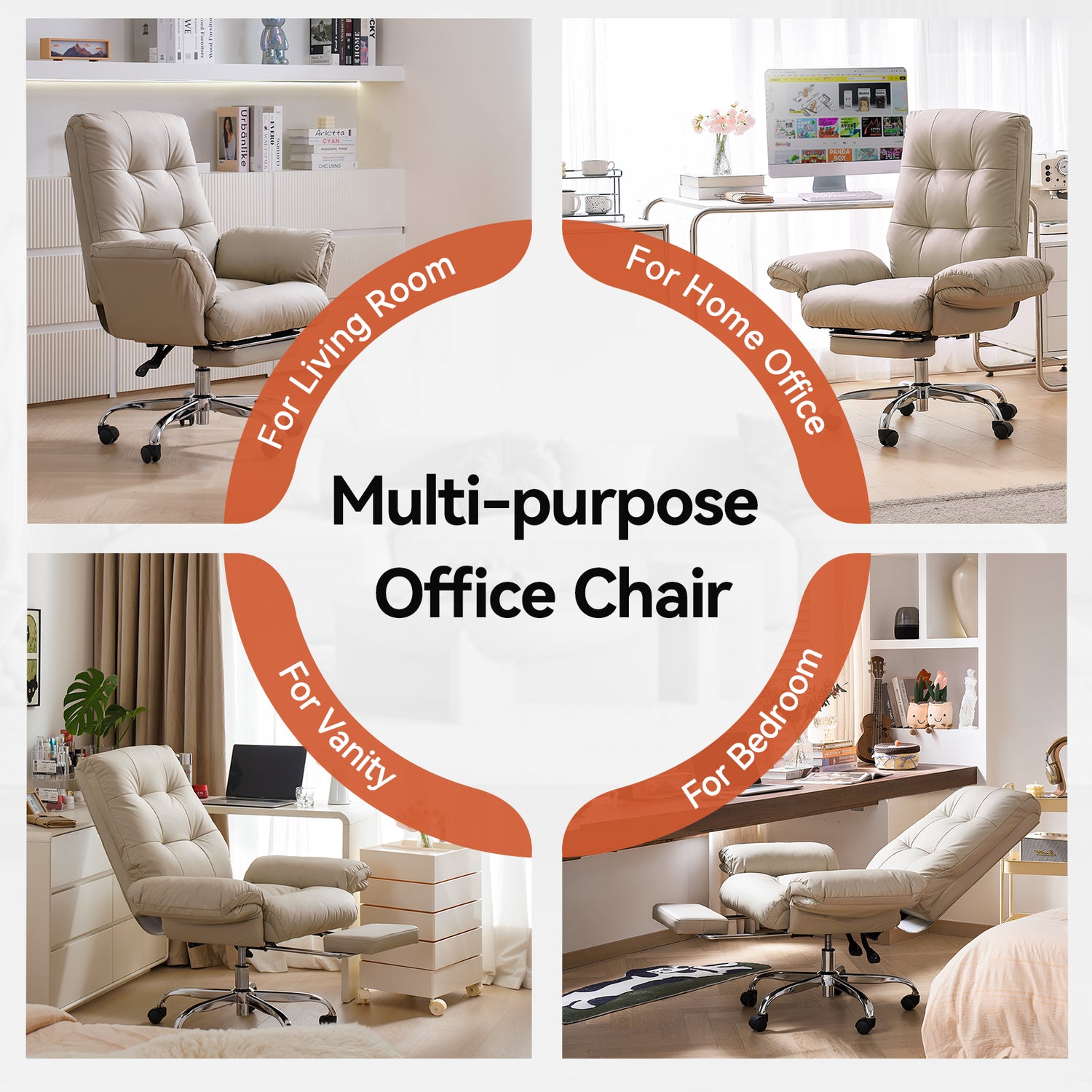 EMIAH C590 Office Chair with Foot Rest Criss Cross and Flip-up Arms Reclining Comfy PU Leather